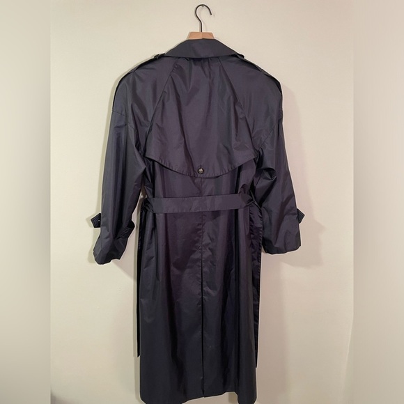 Vintage Sterling Bay Metallic Navy Belted Rain Trench Coat, Size 10P - Picture 7 of 10